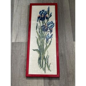 Vintage Framed Floral Blue Purple Iris 18" x 7" Rectangle Gallery